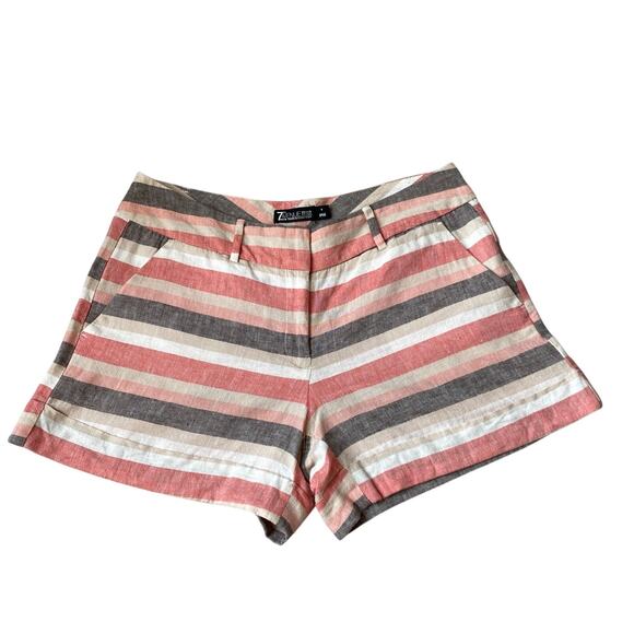7th Avenue New York & Company Linen Blend Shorts Women 8 Coral Coastal Striped - Picture 1 of 11